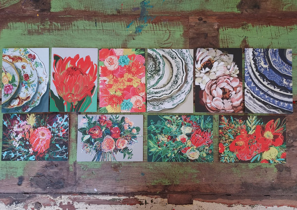 Flowers and Saucers Greeting Cards - Box Set of 10