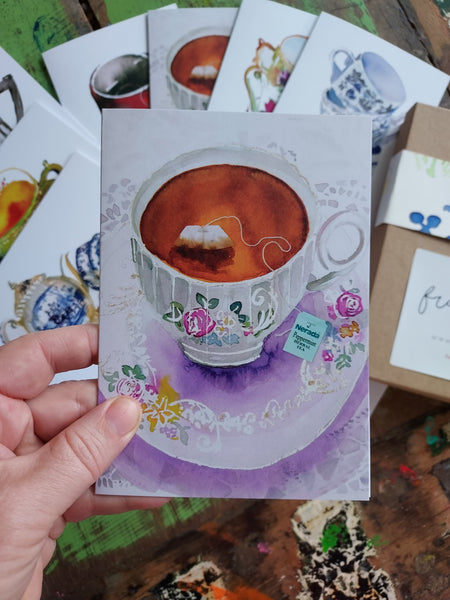 Tea Cups Greeting Cards - Box Set of 10