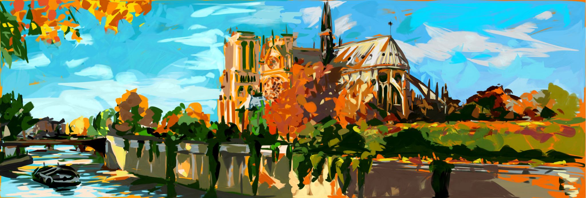 Panoramic - Sailing past Notre Dame